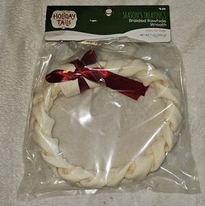 Braided Rawhide Wreath Dog Toy - White